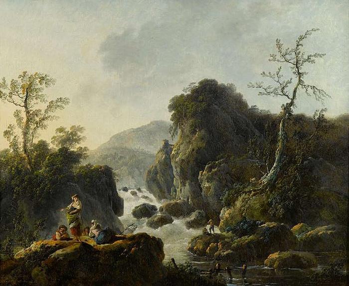 Jean-Baptiste Pillement A Mountainous River Landscape, China oil painting art